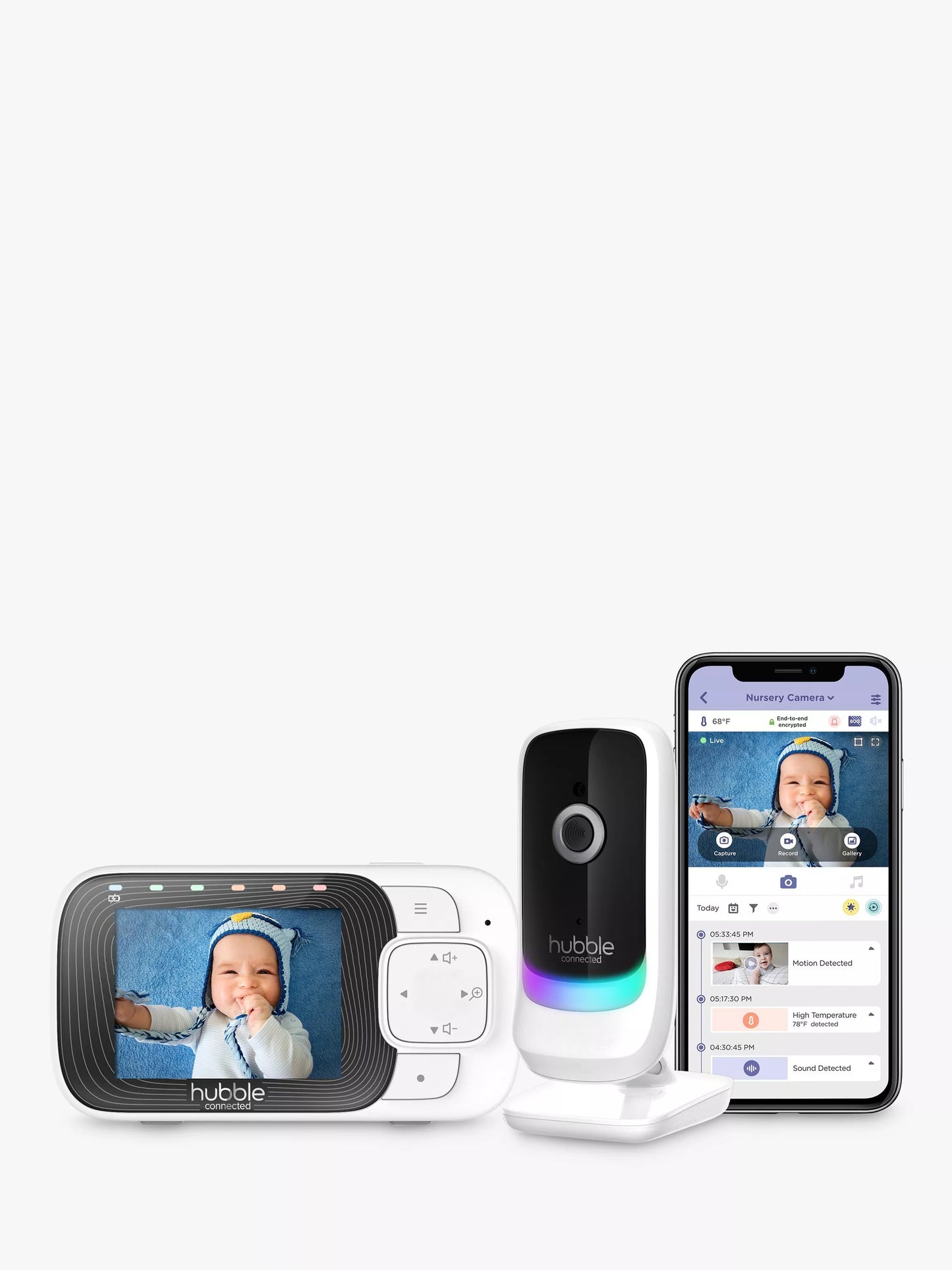 Hubble Nursery Pal Essential – White (2.8" Smart Video Baby Monitor), Wi-Fi connectivity, two-way audio, night vision, and a room temperature sensor