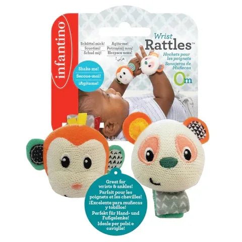 Infantino Panda & Monkey Wrist Rattles – Multicolor (Newborn & Above) - Adenzo Comfies