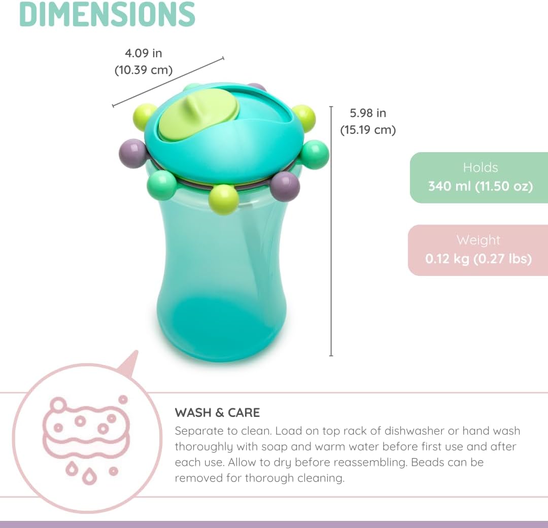 Melii Abacus Straw Sippy Cup, 340 ml, 12+ Months, Spill - Resistant Training Cup, Fun Bead Design, BPA - Free & Dishwasher Safe - Adenzo Comfies