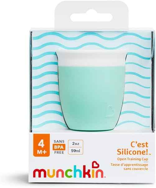 Munchkin C’est Silicone! Open Toddler and Baby Cup for Babies and Toddlers 4 Months+, Ideal Transition Sippy Cup and Suitable Free Flow Sippy Cup for Baby and Toddler weaning, 2oz/59ml, Mint