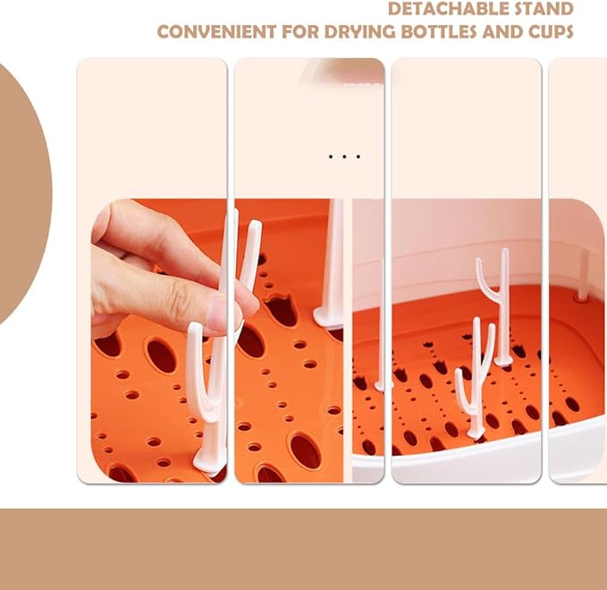 Baby Bottle Drying Rack with Dustproof Cover – Large Capacity Storage Organizer with Drainage Tray & 3 Bottle Holders, BPA-Free Baby Bottle Drying Station