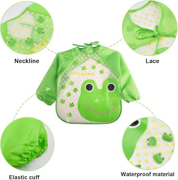 Bibs With Sleeves Baby Feeding Bibs Waterproof Long Sleeved Bib Plastic EVA Washable Weaning Bibs Toddler Painting Apron For Toddlers Baby Boys And Girls 6 Months To 36 Months - Adenzo Comfies