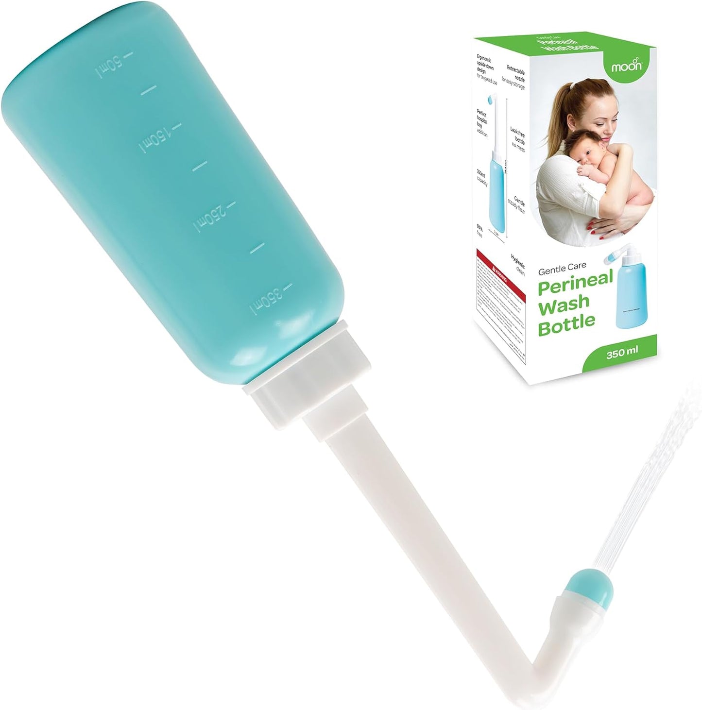 The MOON Brand Perineal Wash Bottle for Postpartum Care – Portable Bidet with Upside - Down Retractable Nozzle for Easy Storage, Leak - Free Gentle Flow – BPA - Free, 350ml, Hygienic & Maternity Essential - Adenzo Comfies