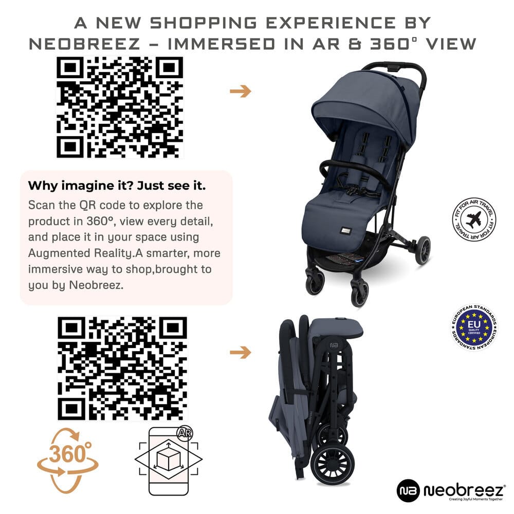 Neobreez LITEX Lightweight Cabin Size Travel Baby Toddler Stroller,Trolley Handle Pushchair,Waterproof UPF 50+Canopy,Gift&String Bag,Phone Holder&Toy Strap,Reflective Sticker,0-3yrs,15kg.