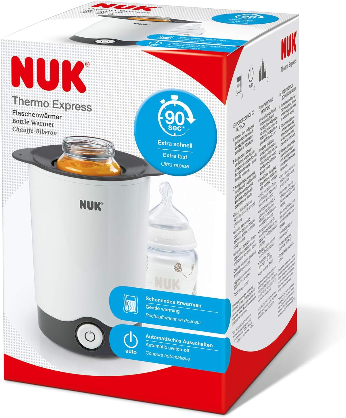 NUK Thermo Express Baby Bottle Warmer | Gently Warms Liquids & Soft Foods in 90 Seconds | Auto Switch Off | Lift - Out Basket for Easy Removal | UK 3 Pin Plug - Adenzo Comfies