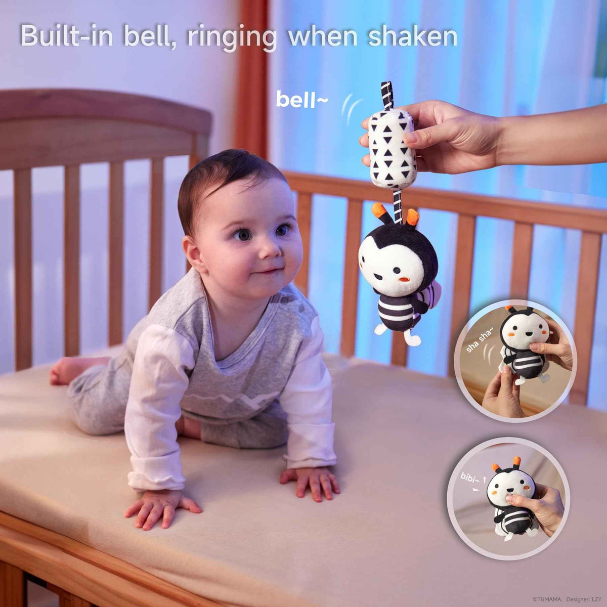 Tololo Baby Pram/ Pushchair, 1pcs Hanging Rattle Toys, Black & White High Contrast Sensory - Adenzo Comfies