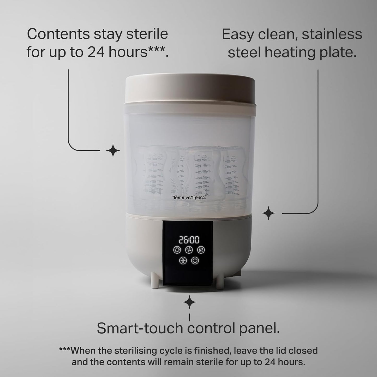 Tommee Tippee Quickdry Steriliser – Steam Steriliser for Baby Bottles & Accessories, 4 Modes, 26‑Minute Cycle, Kills Viruses & 99.9% of Bacteria - Adenzo Comfies