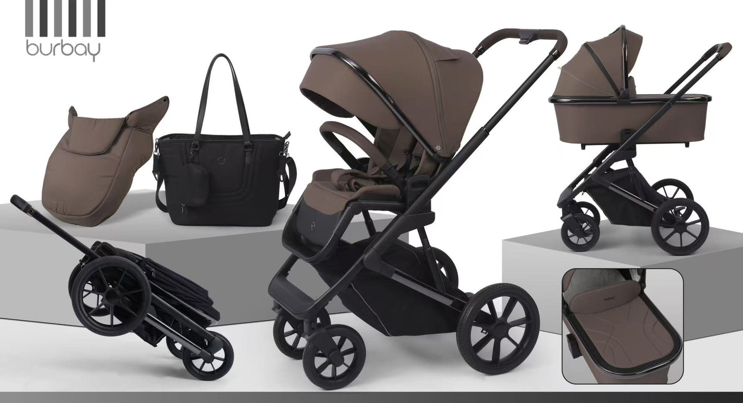 2 in 1 Foldable Burbay E83 Stroller & Bassinet, Travel System with Pushchair, Bassinet, Stroller, Storage Basket, and a Handbag, 0-36 Months - Adenzo Comfies