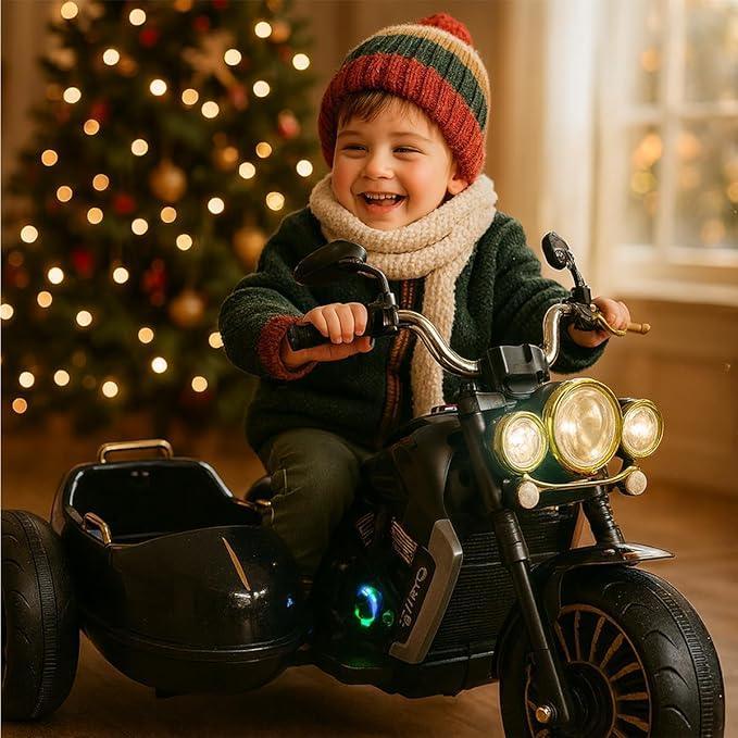 Baby Gaon Electric Ride - On Moto Chopper for Kids – Black Battery - Powered Motorcycle with Music, LED Screen, and Two - Passenger Seat - Adenzo Comfies