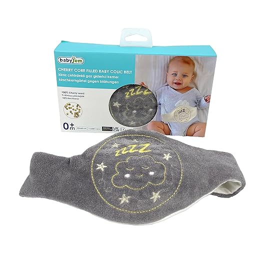 Babyjem Cherry Core Filled Baby Colic Belt, Grey, 0+ Months, Natural Heat Therapy, Soft Cotton Fabric, Adjustable Fit