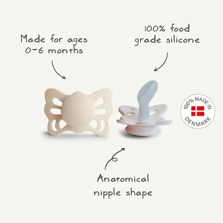 FRIGG Butterfly Anatomical Silicone Pacifier – Cream (Size 1 & Size 2) - Adenzo Comfies