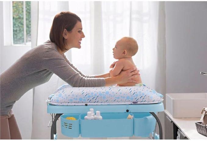 Chicco Cuddle & Bubble Ergonomic Baby Bathtub with Legs and Changing Mat with Padded and Soft Reducer, Adjustable Height, Compact Closure, Organizer, 2 Wheels, Max. 11 kg - Blue (Ocean) - Adenzo Comfies