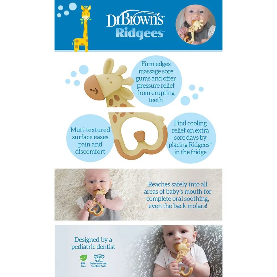 Dr. Brown’s Ridgees Giraffe Baby Teether – Textured Silicone Teething Toy, Pediatric Dentist Designed, Soothes Sore Gums - Adenzo Comfies