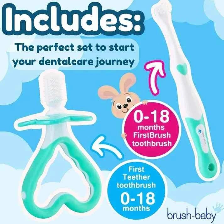 Brush Baby - FirstBrush & Teether Set, 0 - 18 Months, Multicolor - Adenzo Comfies