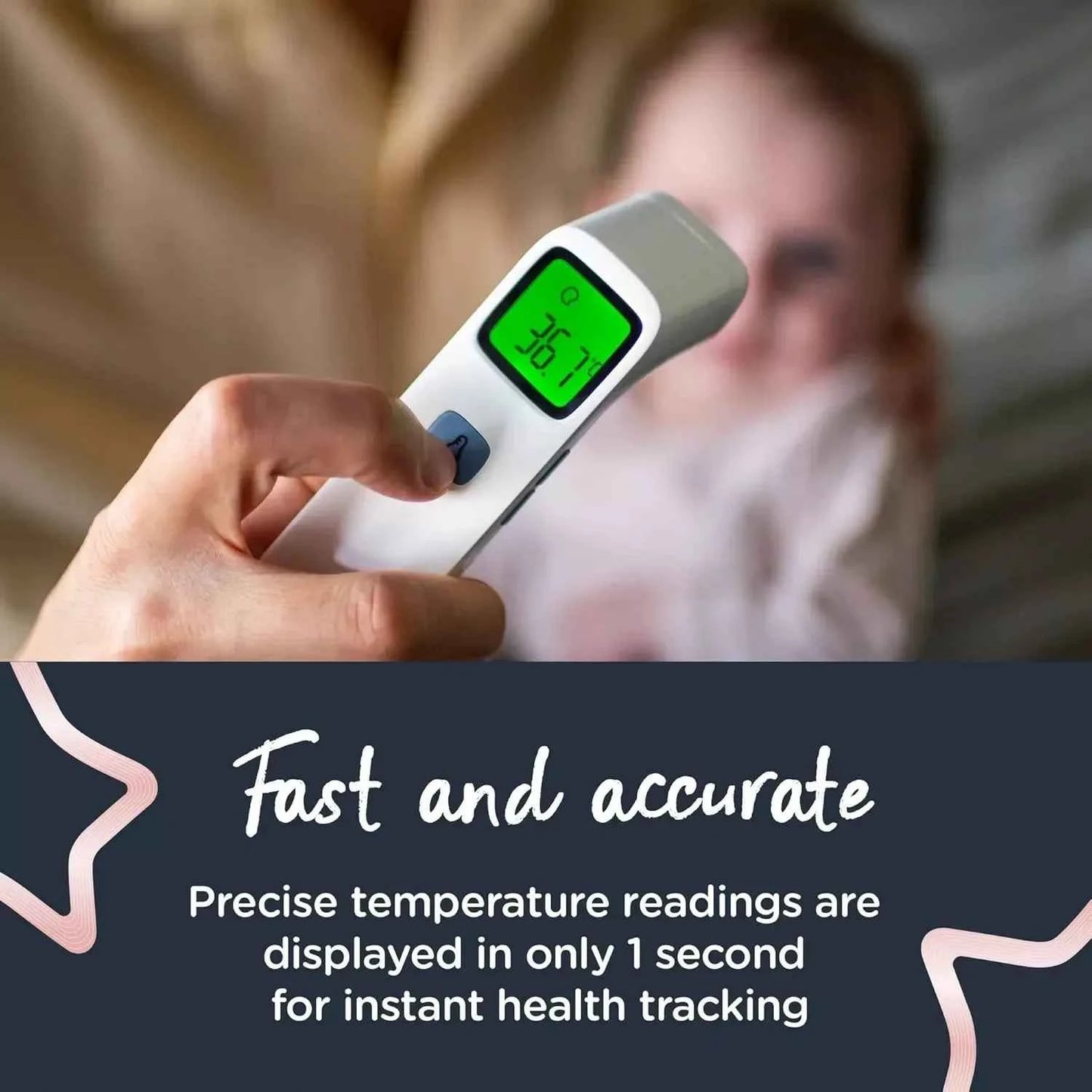 Tommee Tippee No Touch Forehead Thermometer Fast Infrared Baby Thermometer, 1‑Second Reading, Fever Alert, LCD Display - Adenzo Comfies