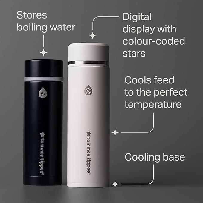 Tommee Tippee PrepGo Formula Feed Maker Set – Portable Hot & Cool Flasks with LED Temperature Display, Fast 2-Minute Feed Cooling