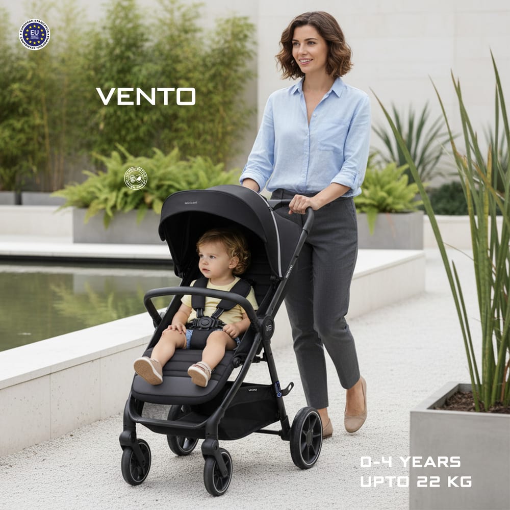 Neobreez VENTO All Terrain Stroller High Landscape Stroller One Hand Fold Travel and Adventure Buggy Stroller Outdoor Stroller, UV&Waterproof Canopy, Bag, Phone&Cup Holder&Toy Strap, LED lights,0-4yrs,22kg.