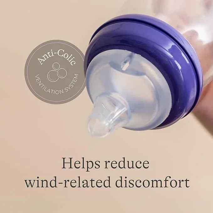 Lansinoh Glass Baby Bottle + NaturalWave™ Medium Flow Teat with Anti Colic Air Vent - 240ml - Breastfeeding Bottle Feeding: Clinically Proven to Reduce Nipple Confusion - Adenzo Comfies
