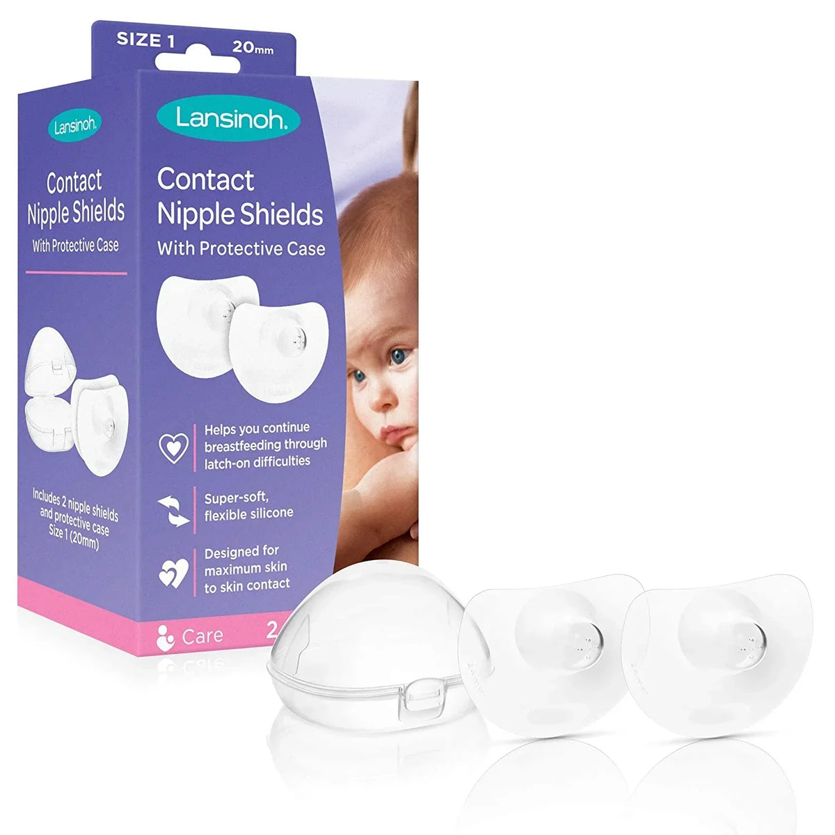 Lansinoh Contact Nipple Shield for Breastfeeding 20mm 2-Pack with Storage Case
