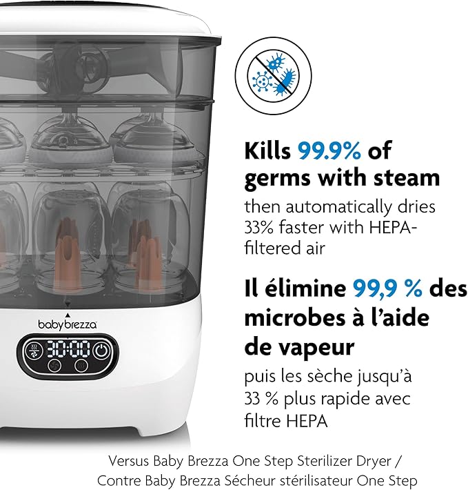 Baby Brezza Bottle Sterilizer and Dryer Advanced – 33% Faster - Largest Capacity Steam Sanitizer - Universal Sterilization Machine for All Bottles + Baby Product Parts - HEPA Air Filter