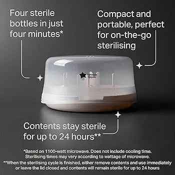 Tommee Tippee Microwave Steriliser - Compact Baby Bottle Sterilizer and Pacifier Cleaner for Fast, Chemical - Free Sterilization - Adenzo Comfies