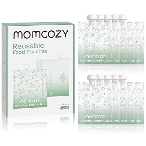 Momcozy Reusable Baby Food Pouches | 10-Pack BPA-Free, Freezer Safe, Refillable Pouches for Yogurt, Puree & Applesauce