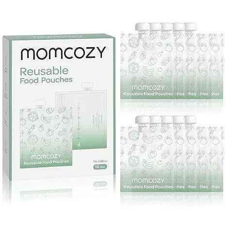 Momcozy Reusable Baby Food Pouches - 10 - Pack BPA - Free Freezer Safe Refillable Pouches for Yogurt, Puree & Applesauce - Adenzo Comfies