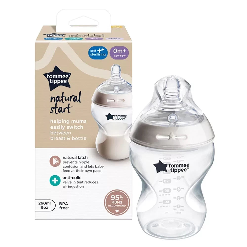 Tommee Tippee Natural Start Baby Bottles, 0m+, 2 Pack (260ml & 340ml), Anti‑Colic Valve, BPA‑Free, Easy Hold Design