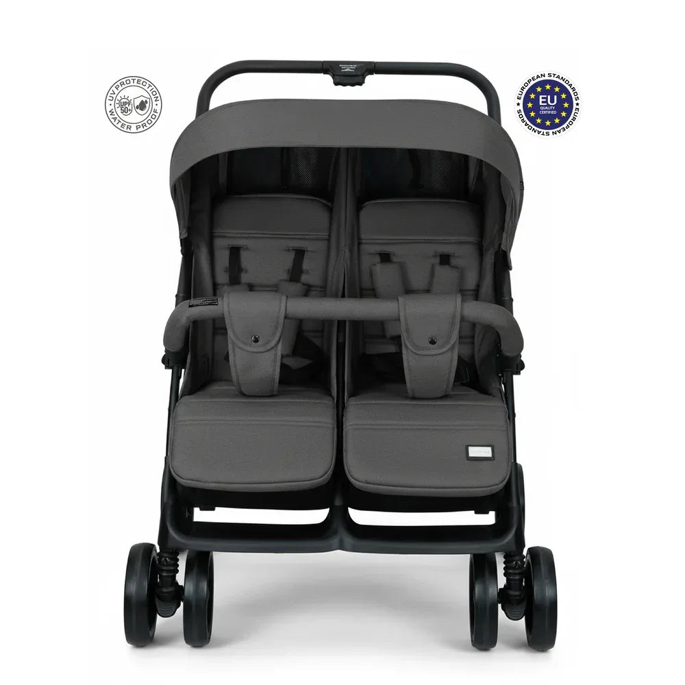 Neobreez DUADX Sibling/Twin/Double Side by Side Baby Toddler Stroller,Compact Baby Trolley Pushchair,Waterproof UPF 50+ Canopy,0 - 3yrs, up to 30kg - Adenzo Comfies