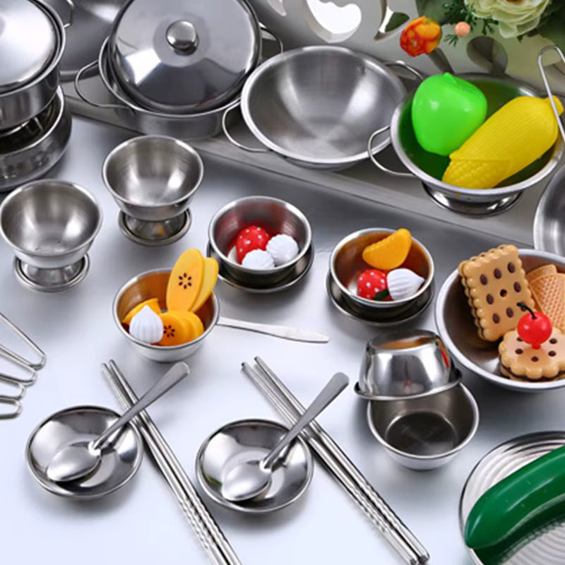 Mini Kitchen Utensils Toy Set for Kids – Stainless Steel Pretend Play Cooking Set for Girls & Boys