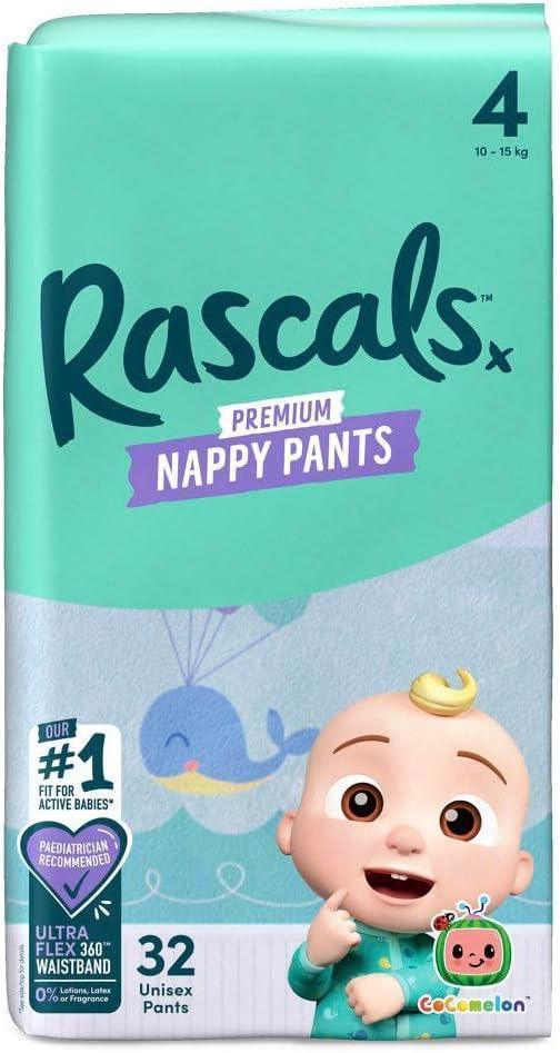 Rascals Premium Cocomelon Themed Baby Diapers Pant - Ultra Absorbent & Leak Protection Diapers Pant Size 4 - 360 Flex Waistband Diaper Pant - Adenzo Comfies