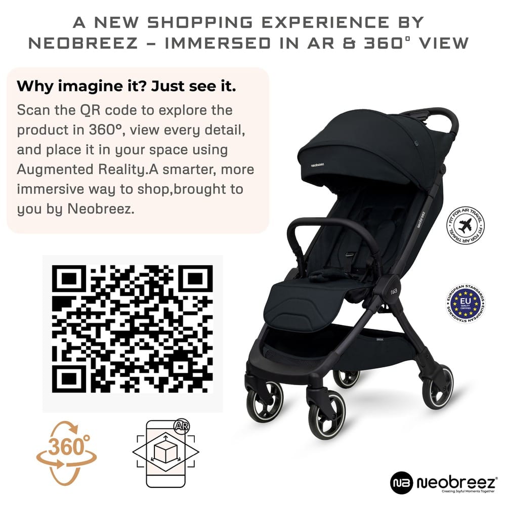 Neobreez Lightweight Cabin Stroller, 0-4 Years, 22kg Capacity, Lie-Flat, Compact Fold, Hand Luggage, Large Basket, Gift Bag with Phone & Toy Holder, Reflective sticker, UV/Waterproof, Ventilated.