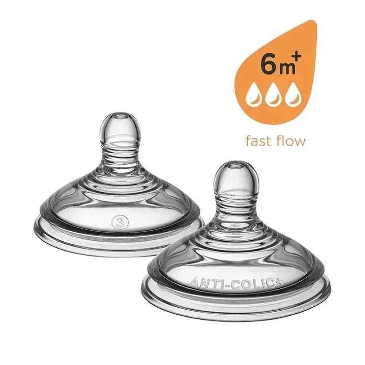 Tommee Tippee Teats Natural Start & Advanced Anti‑Colic, Medium Flow & Fast Flow (2 Pack) - Adenzo Comfies