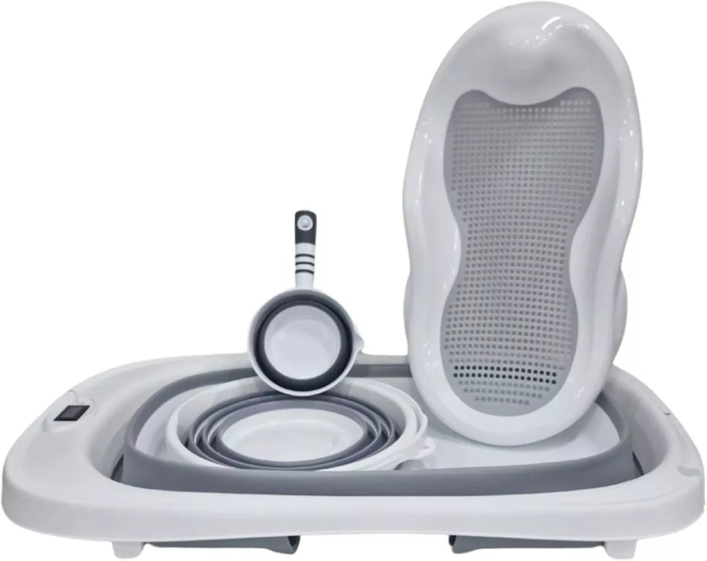 Tenbabe 4 - in - 1 Foldable Baby Bathtub Set with Silicone Bather, Thermometer, Bucket & Ladle for Newborns to Toddlers, 0 - 3 Years - Adenzo Comfies