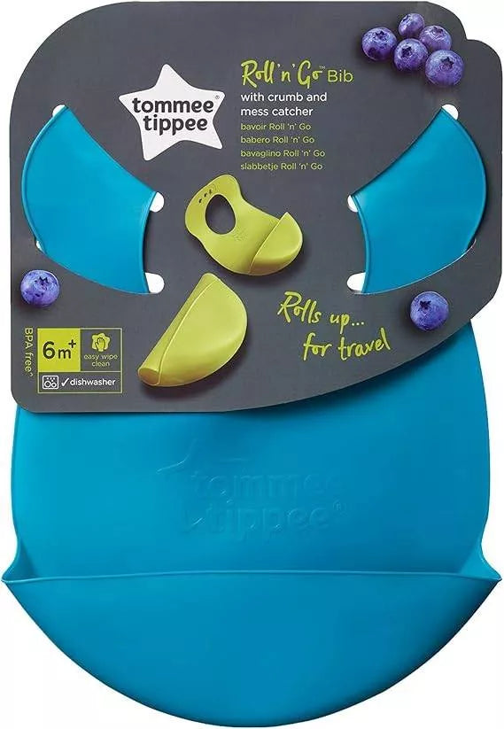Tommee Tippee Explora Roll & Go Bib – Soft, Easy‑Clean, Travel‑Friendly Baby Feeding Bib, BPA‑Free