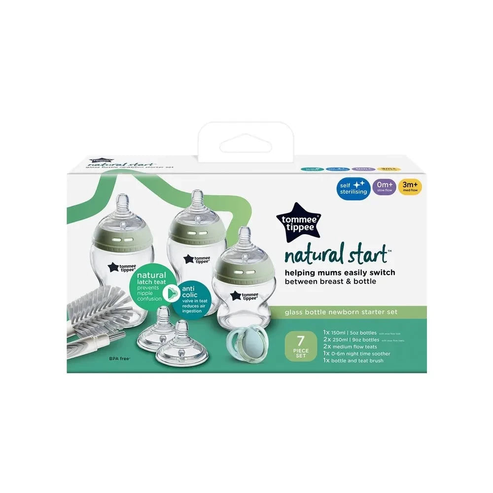 Tommee Tippee Natural Start™ Glass Newborn Starter Set – 150ml & 250ml Anti‑Colic Baby Bottles, 0–6 Months