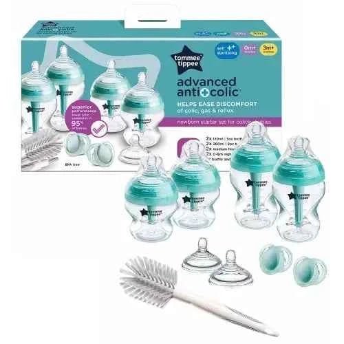 Tommee Tippee Advanced Anti - Colic Newborn Starter Set – Breast - Like Bottles with 3 - Piece Anti - Colic System, Heat - Sensing Technology, Reduced Gas & Reflux - Adenzo Comfies