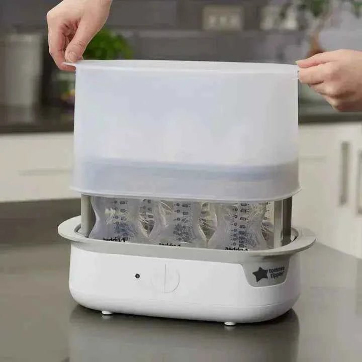 Tommee Tippee Electric Steam Steriliser - Fast, Compact, BPA - Free Baby Bottle Sterilizer with One - Button Operation and Chemical - Free Steam Cleaning - Adenzo Comfies