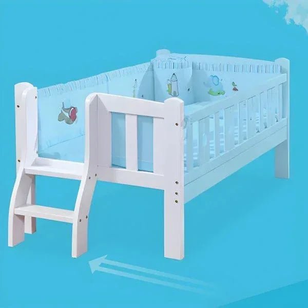 Wooden Toddler Bed With Safe Double Bed Frame & Staircase Tail Ladder - Adenzo Comfies