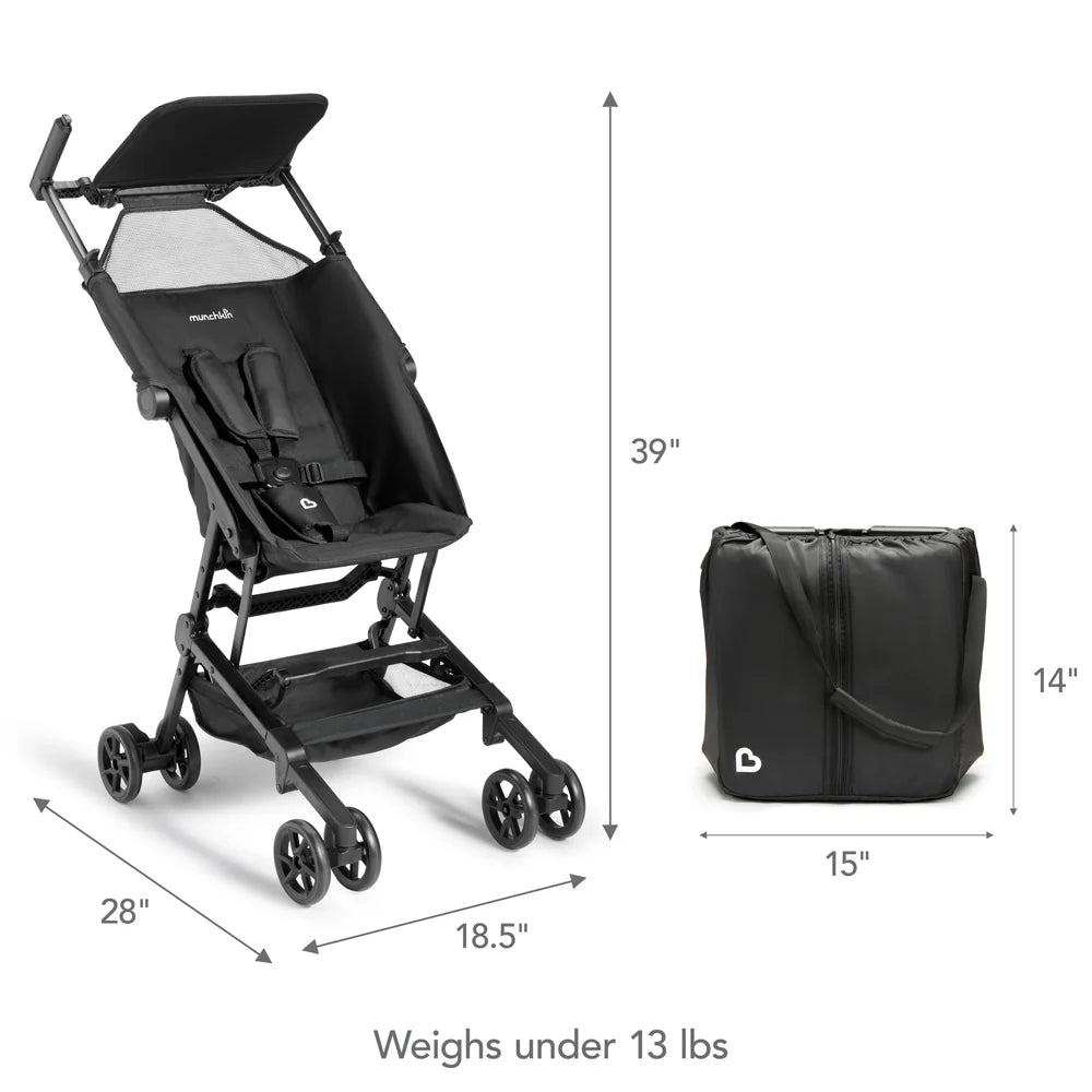 Munchkin Sparrow™ Ultra‑Compact Lightweight Travel Stroller – Grey / Black - Adenzo Comfies