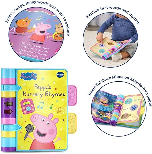 VTech Peppa Pig: Peppa's Nursery Rhymes, Official Peppa Pig Book with Nursery Rhymes, Wipe-Clean Pages, Lights, Songs & Sound Effects, Interactive Toy for Babies 9, 12, 18+ months, English Version