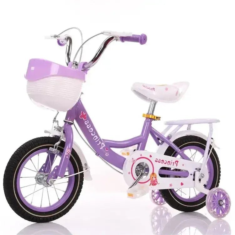 Princess Pink and purple Girls’ 14 and 16 - Inch Bicycle with Basket – Children’s Cycle for Girls, Toddler and Kids Bike with Training Wheels - Adenzo Comfies
