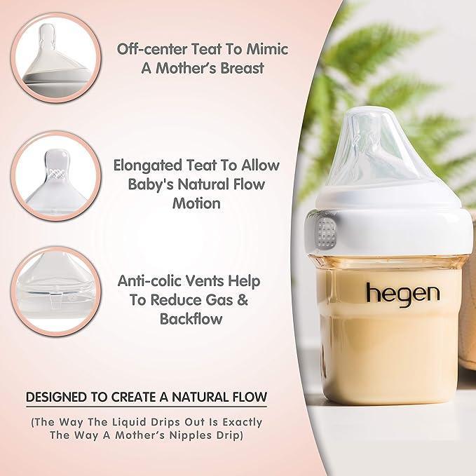 hegen Baby Bottles - Anti Colic Baby Bottles Wide Neck - Breastfeeding System 240ML/330ML with Medium Flow Teats - Adenzo Comfies