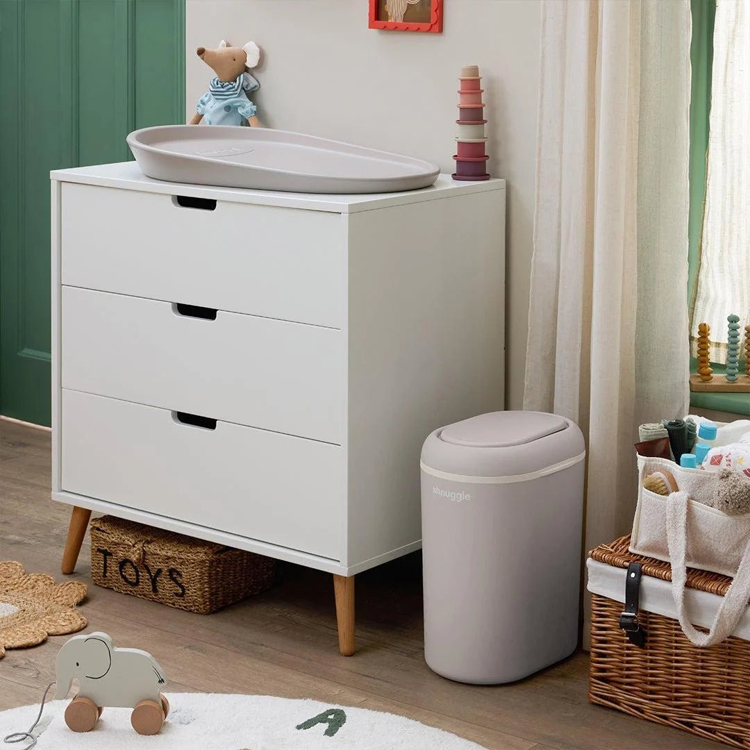 Shnuggle Eco-Touch Nappy Bin (Diaper Pail) | Eco-Friendly Nappy Disposal System | No Costly Refills – Use Any Bag | Dual-Seal Odour Lock | Easy-Clean, One-Hand Drop-and-Go Bin - Adenzo Comfies