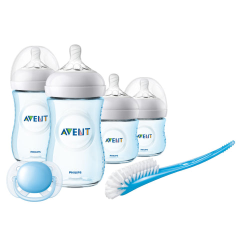 Philips AVENT Natural Newborn Starter Bottle Set SCD838/08, Blue, Anti-Colic Baby Bottles with Slow Flow Nipples, BPA-Free, Includes Pacifier and Bottle Brush, Suitable from 0 Months, Pack of 5 Pieces