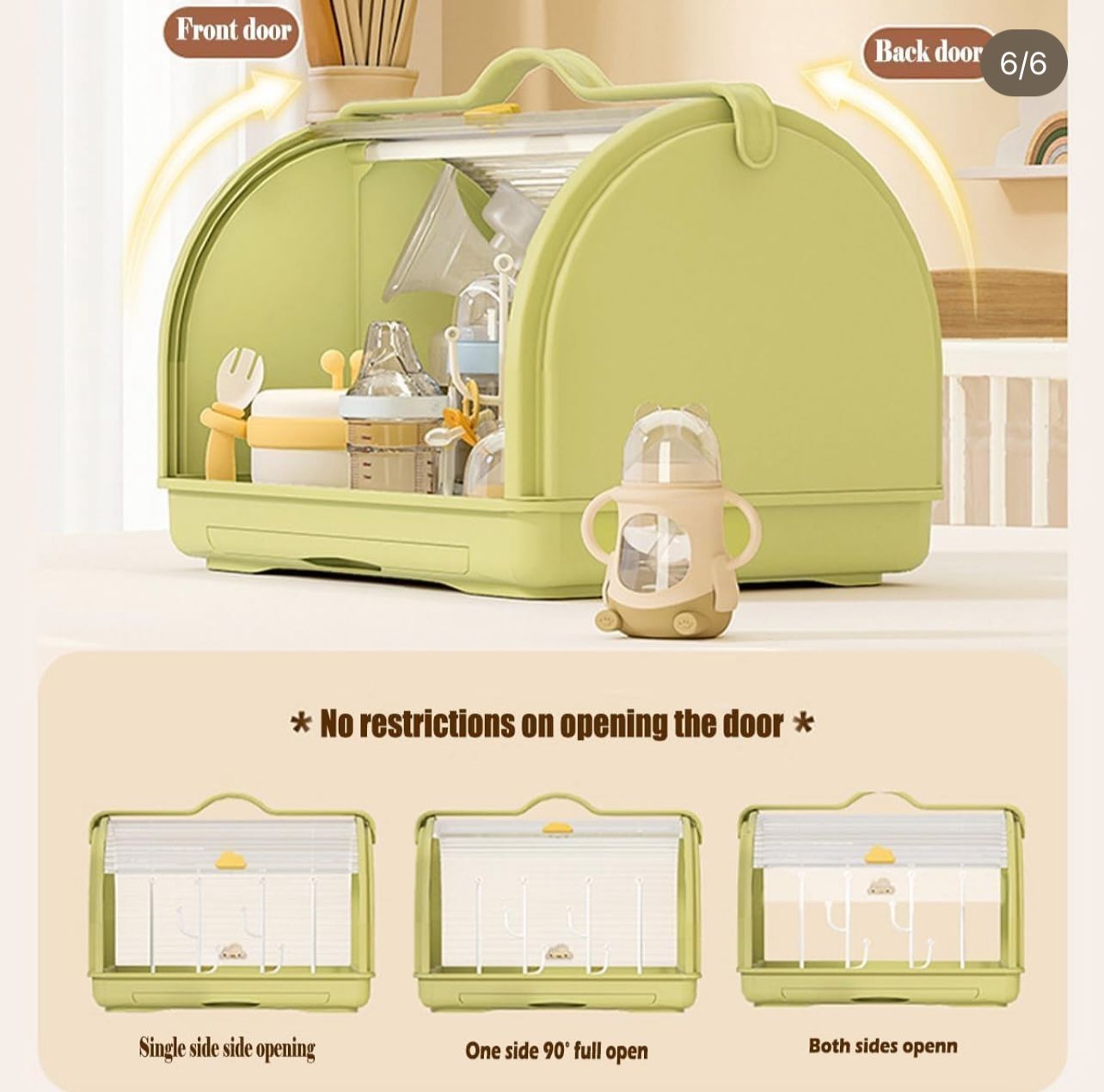 Baby Bottle and Accessories Storage Organizer – Portable Drying Rack with 6 Bottle Holders, 4 Teat Holders, Removable PP Cover & Multipurpose Storage - Adenzo Comfies