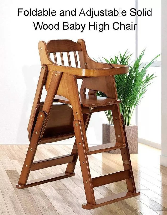 Adjustable & Foldable Wooden High Chair and Tray, Highchair for Babies and Toddlers Dining