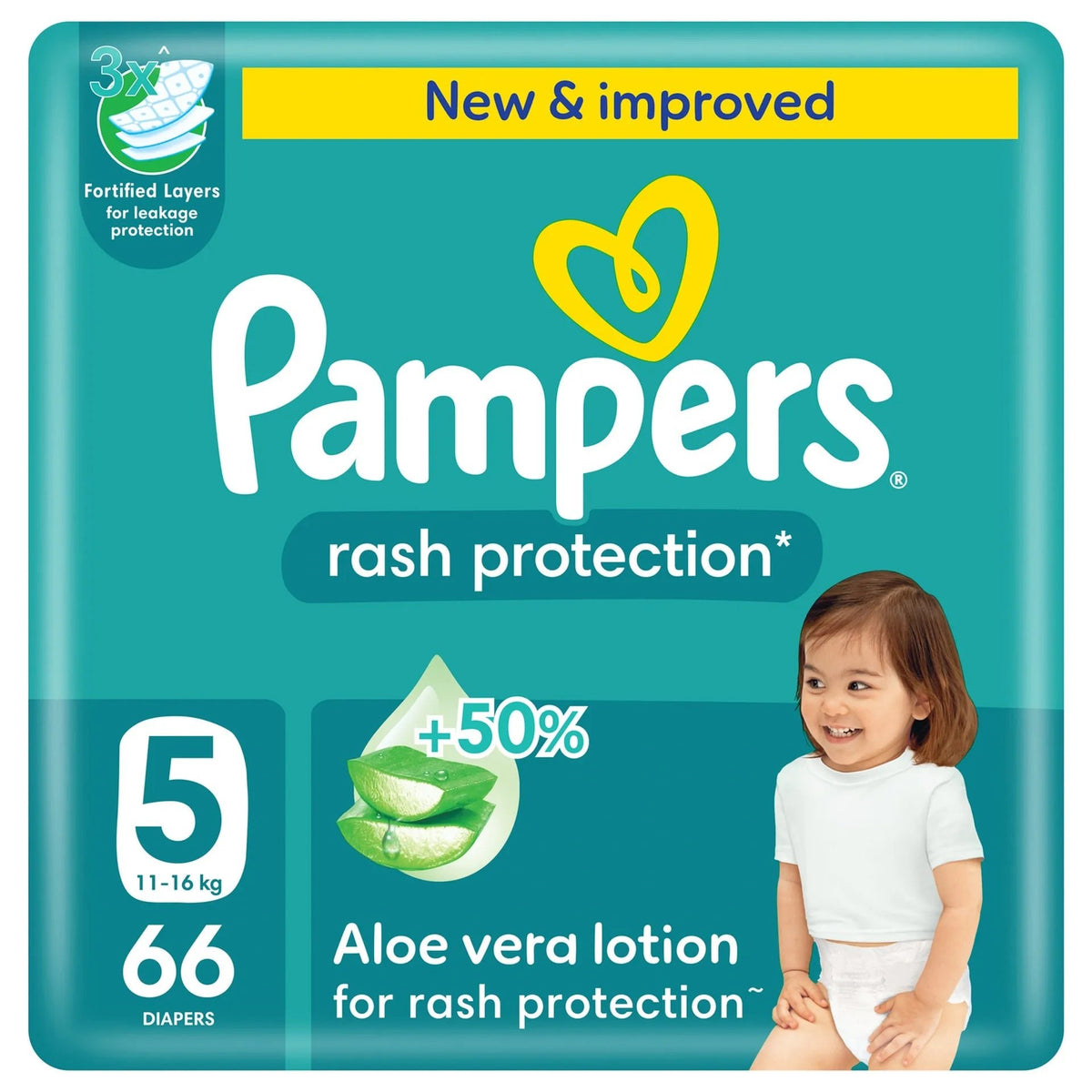 Pampers Rash Protection Taped Diapers, Size 5, 11-16kg, Jumbo Pack, 66 pcs. - Adenzo Comfies