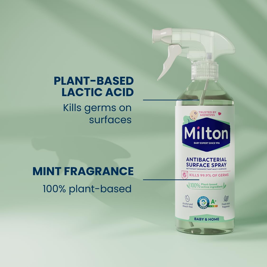Milton Antibacterial Surface Spray 500ml – Powerful Germ Protection, Alcohol-Free and Bleach-Free Formula with Refreshing Fresh Mint Fragrance for Safe Everyday Cleaning - Adenzo Comfies