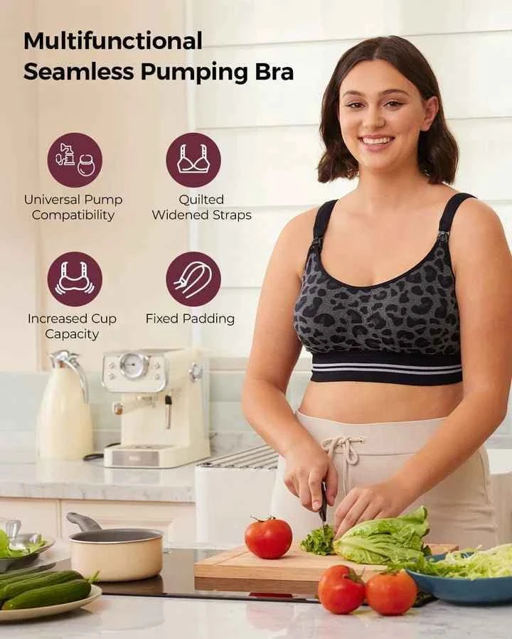 Momcozy DEX - 4-in-1 Hands Free Seamless Stretch Fabric Pumping Bra XL .